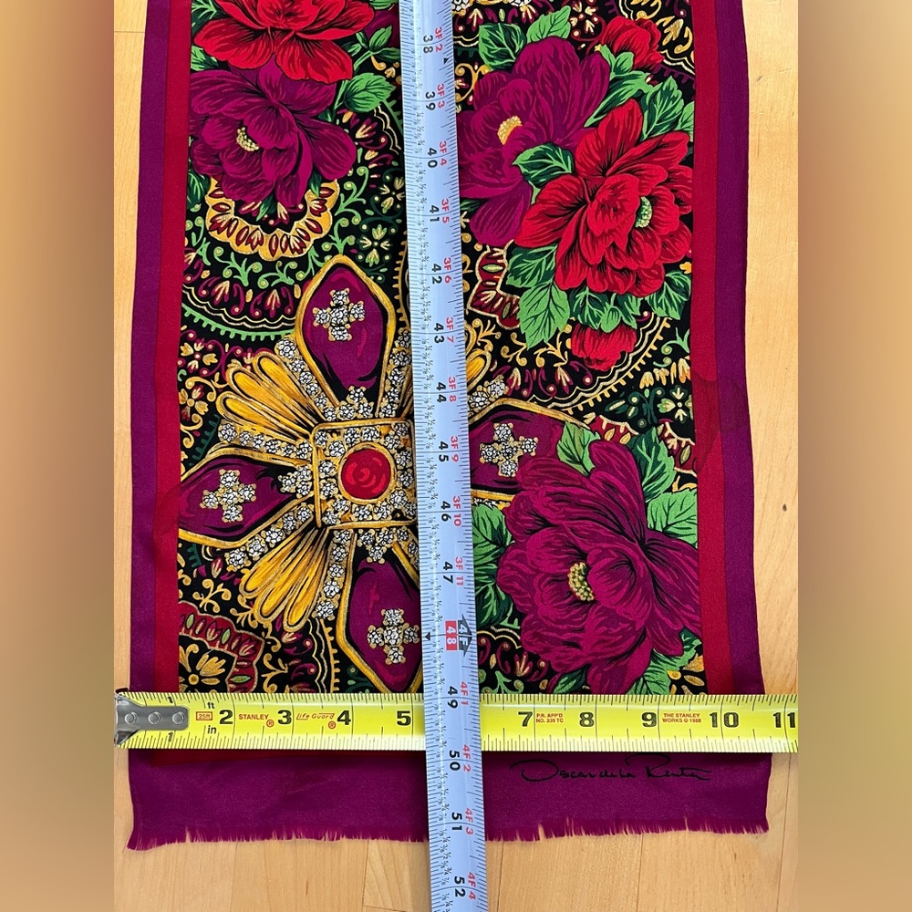 🌺Vibrant Sheer Silk Pink Floral Scarf by Oscar de la Renta | 51”x10.5” - Picture 15 of 17
